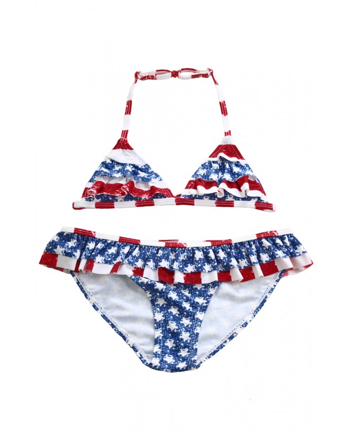 Layered Ruffle Trim American Flag Bathing Suit