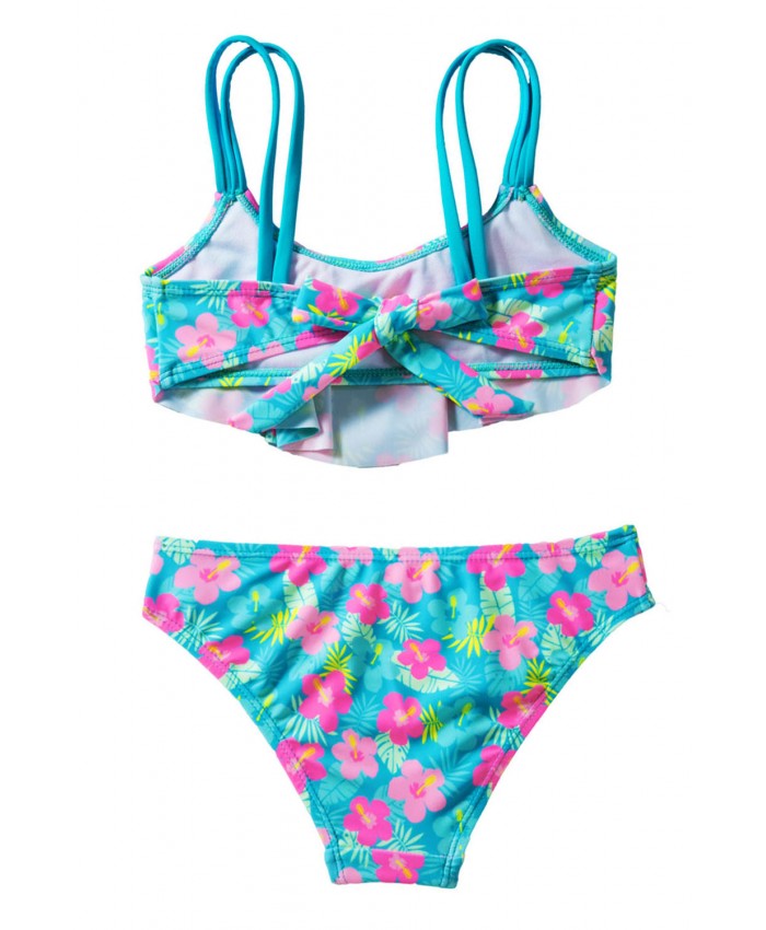 Girls' Ruffle Flower Print Two Piece Swimsuit Set